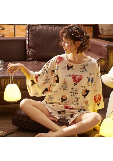 Sones Adet/takım Kadın Bahar Ve Yaz İnce Pijama Kısa Kollu Şort Ev Giyim Mektup Kızı Çok Renkli