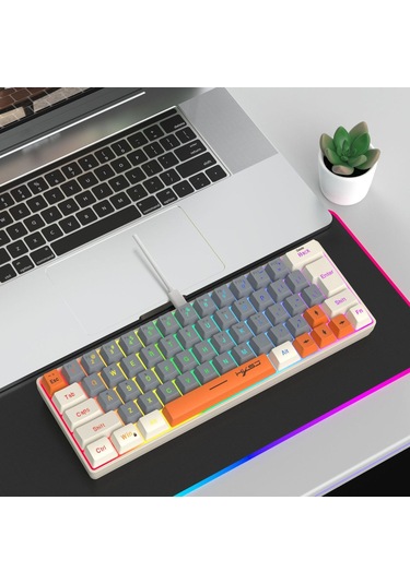 Hxsj V400 Kablosuz Renk Eşleştirme Rgb Arka Işık Membran Klavye 63 Anahtar Kaplaması, Kablolu Uzunluk: 1.7m Beige + Gri + Turuncu 3 Renk