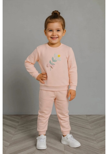 Papatya Nakışlı %100 Pamuk 2 Li Çocuk Eşofman Takımı SOMON