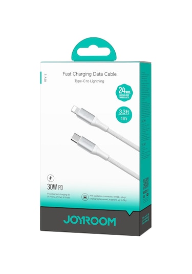 Joyroom S-a28 Flaş Serisi 60w 480mbps Hızlı Şarj Veri Kablosu, Type-c - 8 Pin Kablo, Uzunluk: 1m Beyaz