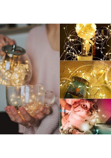 Yaozixa 10 Metre 100 Led Işık Şeridi - Yatak Odası Dekorasyonu İçin Pil Kutusu İle Sıcak Beyaz Renk Ilık Beyaz