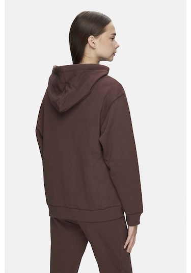 Ucla Weber Kahve Bisiklet Yaka Nakışlı Oversize Kadın Sweatshirt Kahve