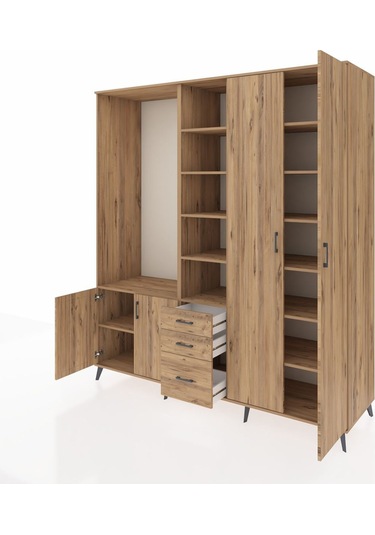 Kronos Dolap 13 Raflı 3 Çekmeceli 4 Kapaklı 220x59x243 Çam-çam/çam Atlas Çam/atlas Çam