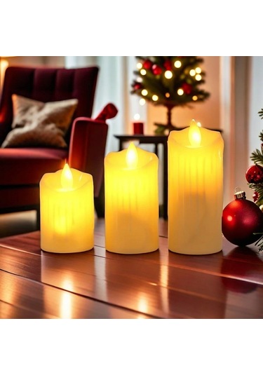 Vıp Kalite 3 Adet Büyük Orta Küçük Titrek Yanan Mum Sallanan Mum Led Işıklı Mum Pilli Mum Led Mum
