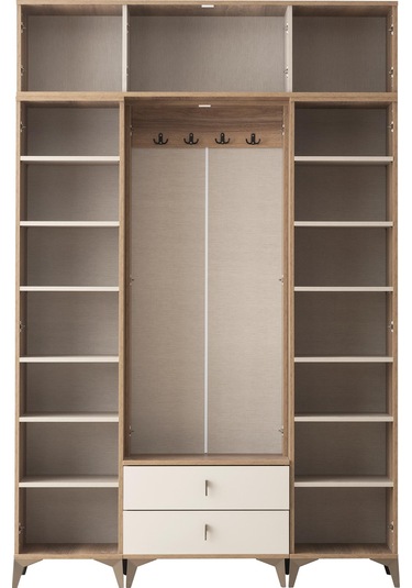 Ay Işığı Asklıklı Çekmeceli Ayakkabılık Portmanto 160x40x204cm Ceviz