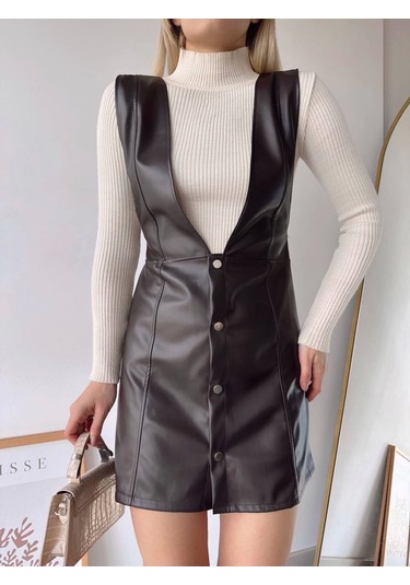 Deri Jile Elbise Kahve W24796 Kahve