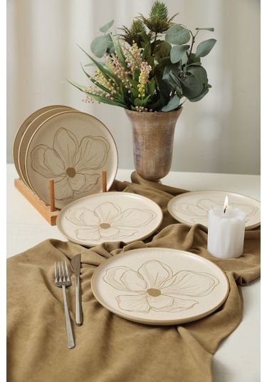Keramika Taupe Bloom Nordıc Pasta Tabağı 22 Cm 6 Adet 22529 Krem