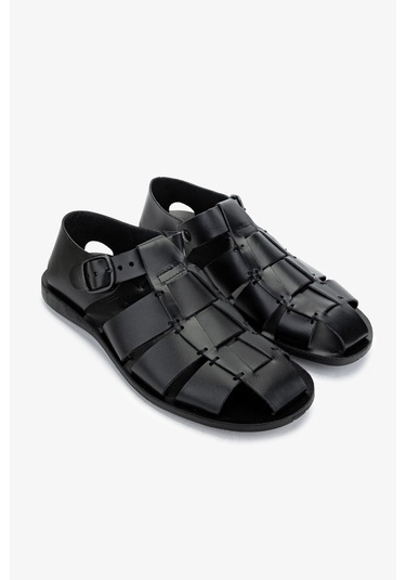 Valmenti Erkek Hakiki Deri Siyah Düz Sandalet 1152 1520 Erk Sndlt Y25 Nero Siyah