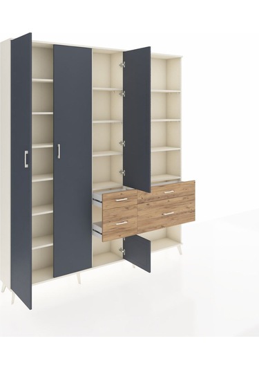 Arges Dolap 14 Raflı 4 Çekmeceli 4 Kapaklı 220x30x243 Aytaşı-antrasit/çam Antrasıt/atlas Çam