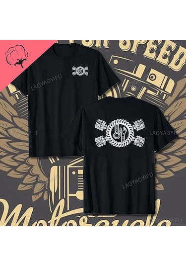 Laoyaoyifu Çapraz Pistonlar Mekanik Grafik T-shirt Erkekler Pamuklu Tee Gömlek Streetweargri Gri