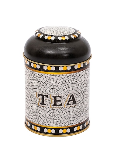 Mosaic Tea Desenli Yuvarlak Metal Kutu, 9 X 11 Cm, 0.6 Lt