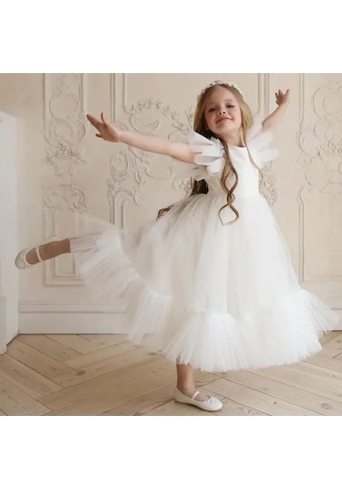 Lozere Kız Çocuk Amerikan Satenli Tüllü Abiye, Kız Çocuk Abiye, Mezuniyet Elbisesi Balo Elbisesi A.Yeşil