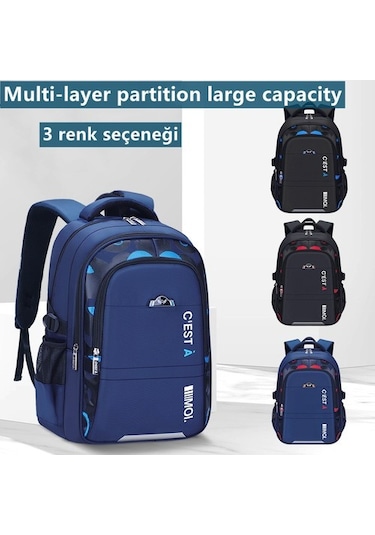 Okula Dönüş Ilkokul Öğrencileri Büyük Kapasiteli Su Geçirmez Sırt Çantası 3 Adet Cy9omr Lacivert