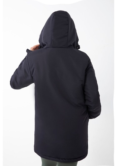 Kadın Lacivert Içi Polarlı Su Ve Rüzgar Geçirmez Kapüşonlu Kışlık Mont & Kaban & Parka Lacivert