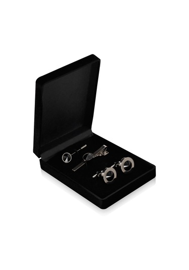 Zekupp Kol Düğmesi Kravat İğne Seti - Derin Siyah