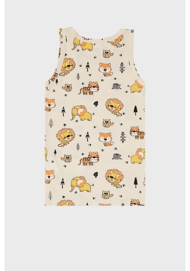 Lela Desenli Streç Pamuklu Bisiklet Yaka Atlet Boxer 2'Li Iç Giyim Erkek Çocuk Takım 6651010 Bej