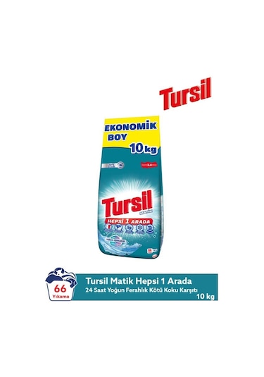 Tursil Matik Hepsi 1 Arada 10 Kg Ekonomik Boy Toz Çamaşır Deterjanı 66 Yıkama Ferahlık 9000101834574-6462