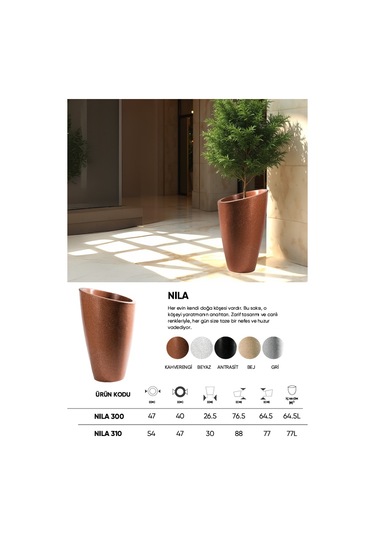 Bostann Dekoratif Saksı - Nıla 300 - 64,5l - Kahverengi