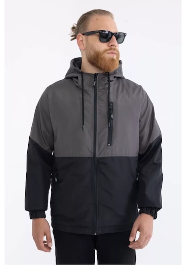 İçi Astarlı Su Ve Rüzgar Geçirmez Cepli Erkek Yağmurluk Antrasit