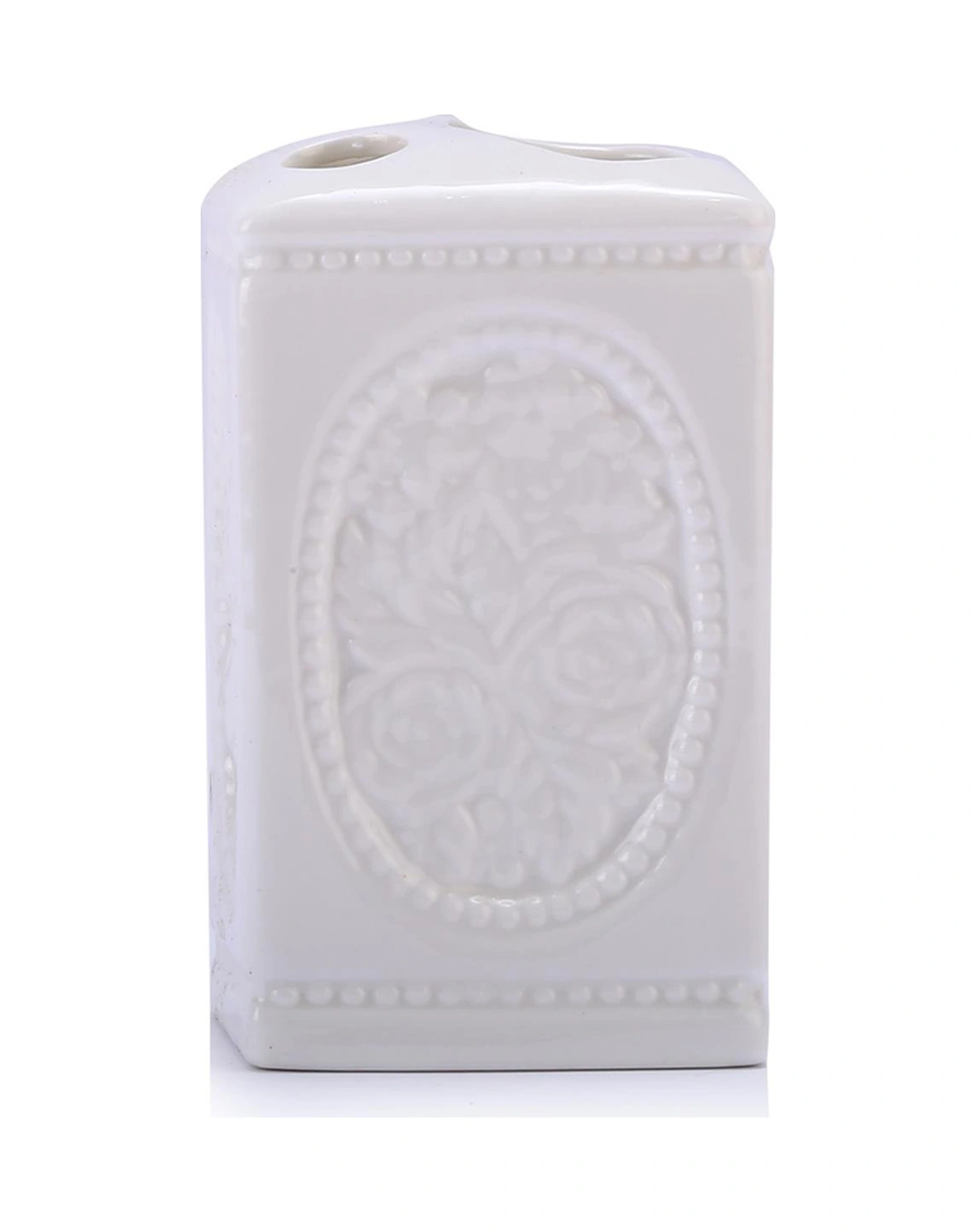 2 Adet Seramik Diş Fırçalık Çiçekli Kare Model 8x8x11cm Banyo Seti Çok Renkli