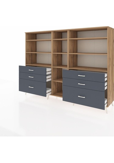 Hyperion Dolap 10 Raflı 6 Çekmeceli 220x44x163 Çam-çam/antrasit Çam-çam/antrasit