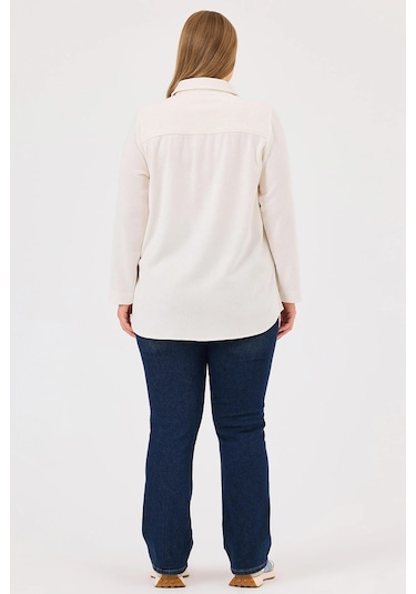 Galaxi Kadın Büyük Beden Çıtçıt Düğmeli Uzun Kollu Gömlek 10002421514025 Ekru Ekru
