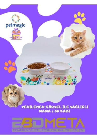 Petmagic Akrilik Pleksi Evcil Hayvan Seramik Kaseli Mama Su Kabı İlk Bahar Baskılı