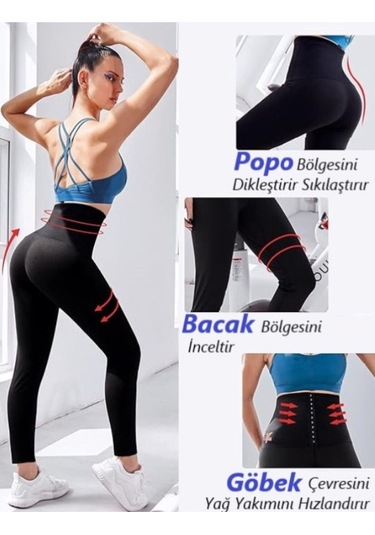 Sauna-tayt Model Sıkılaştırıcı Etkili Yüksek Bel Agraflı Termal Toparlayıcı Ve Sport Tayt SiYAH