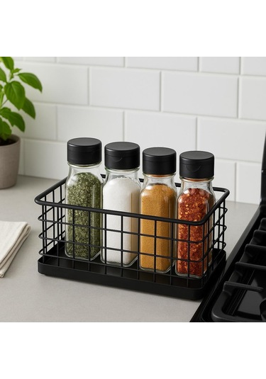 Okyanus Home Dikdörtgen Siyah Metal Organizer Sepet Mini 13,5x23 Cm Siyah