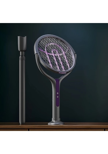 Boatshop1 Teleskopik Uzatma Çubuğu Mor Katlanabilir Şarj Edilebilir Elektrikli Sinek Raketi Ve Mor Işık Uzatmalı Sopa Ev Ofis Kamp İçin