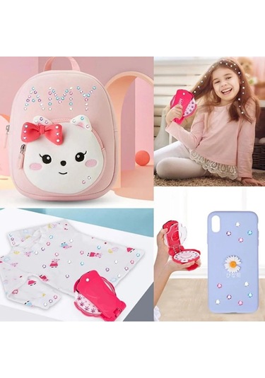 180 Diamond Taşlı Saç Taşı Yapıştırma Seti Saç Zımbası Çok Renkli