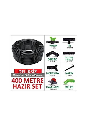 Eltar Deliksiz Düz Damla Sulama Sistemi Ve Ek Parçaları Damlama Borusu Hortumu Hazır Set 400 M