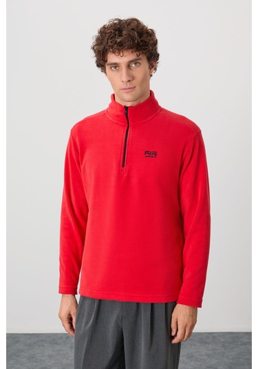 Tommy Life River Fiesta Dik Yaka Erkek Polar Sweatshirt - 88310 Kırmızı