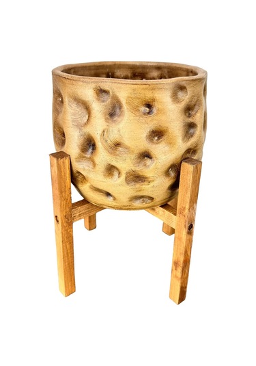 Bitki Tasarımı Ev Dekorasyon Aksesuar Naturel Desenli Toprak Saksı Saksılık Salon Çiçeklik 4 Ayaklı 19 Cm