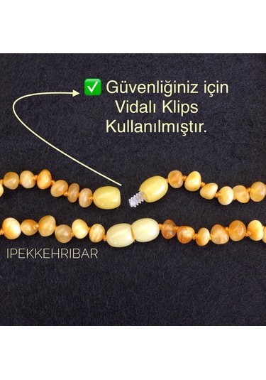 İpek Kehribar Sertifikalı Baltık Kehribar Kolye Kız Erkek Bebek Kolyesi Diş Süt Bal Renk 0-3 Yaş