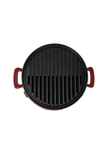 Lava Döküm Yuvarlak Mangal Izgara Set Döküm Demir Yekpare Çift Kulplu Çap Ø 36cm. Bordo