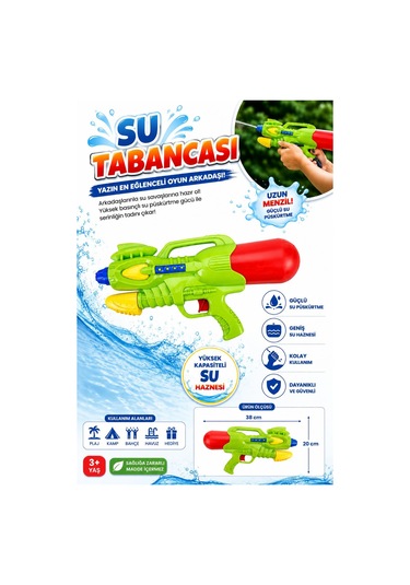 Büyük Boy Su Tabancası - Pompalı Oyuncak Su Tabancası 38 Cm 650 Ml