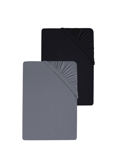 2 Adet Düz Pamuklu Tek Kişilik 80 X 200 X 30 Cm Lastikli Penye Çarşaf Siyah-antrasit