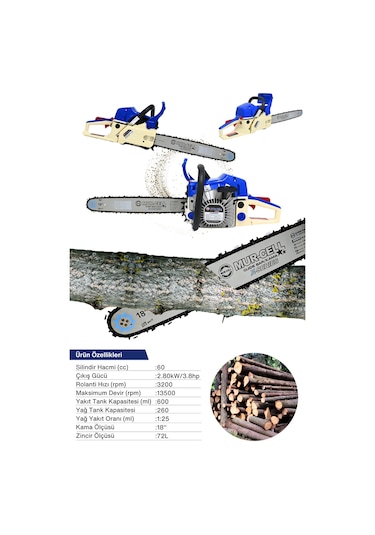 Hr6000cl Benzinli Testere Hızar Motoru Ağaç Odum Dal Budama Kesme Testeresi