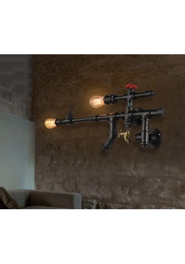 Silah Şeklinde Borulardan Duvar Lambası Hediyelik Duvar Apliği Siyah