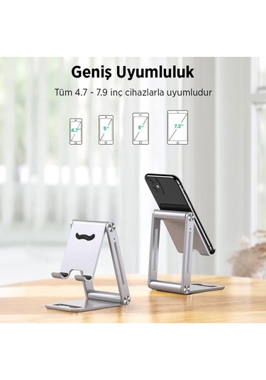 Juo Alüminyum Katlanabilir Metal Masaüstü Telefon Tutucu Standı Gümüş Gümüş