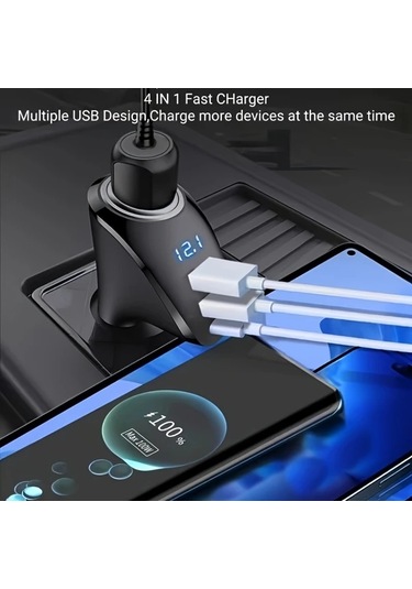 Chuangyinshop 1 Pc Adapter & A To C Kablolu 170w Max 4 Portlu Usb C Araç Şarj Cihazı 12v/24v Dual Pd Hızlı Şarj İphone İpad Galaxy İçin