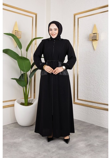 Nevayla Moda Cep Detaylı Bağlamalı Ferace - Siyah / F0138 Siyah