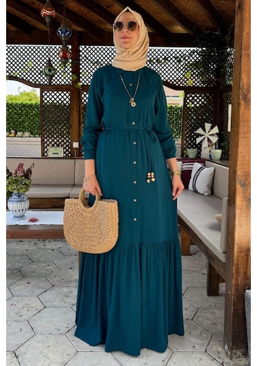 Süreyya Gömlek Elbise Petrol Mavisi Normal