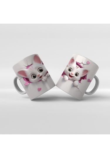 Baskılı Kupa Bardak Sevimli Kedi - 18