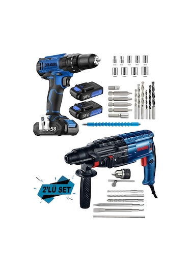Dragro DRG-eko4258 Mavi Eko 2 Li Set 4200 W Kırıcı Delici Hilti 58 V Setli Şarjlı Matkap