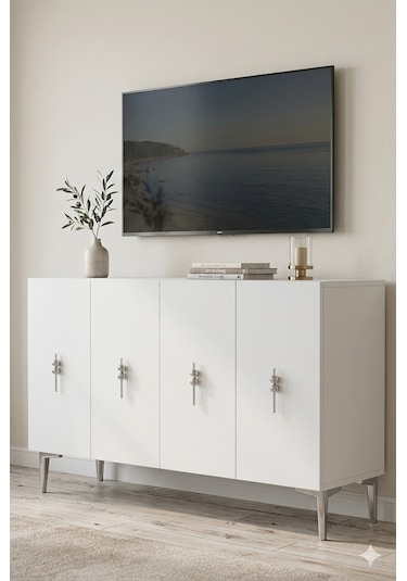 Ka1217bs Salkım Konsol Ve Tv Sehpası Beyaz-silver 120cm