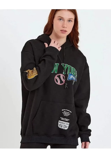 Efnaz Style Baskılı Kapüşonlu Sweatshirt - Siyah