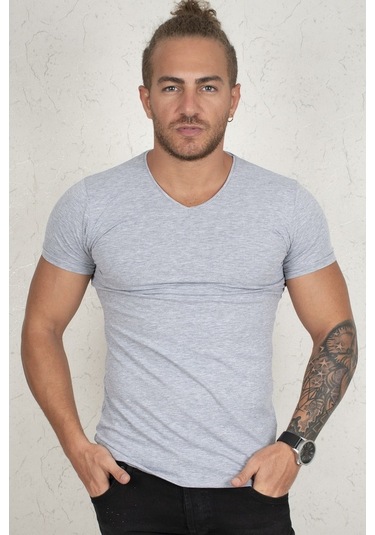 Deepsea Gri Dar Kesim Erkek Tişört 1801165-Gri