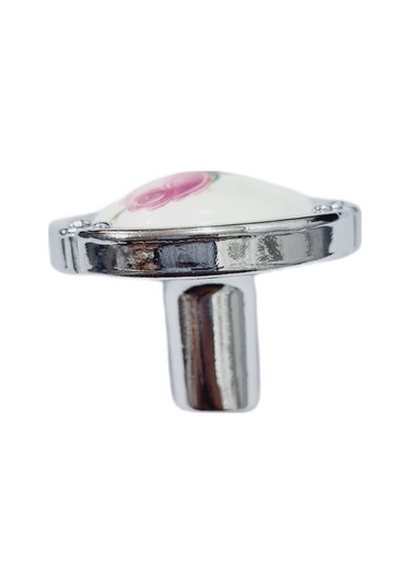 Porselen Düğme Kulp Metal Krom Güllü / 5 Adet Altın